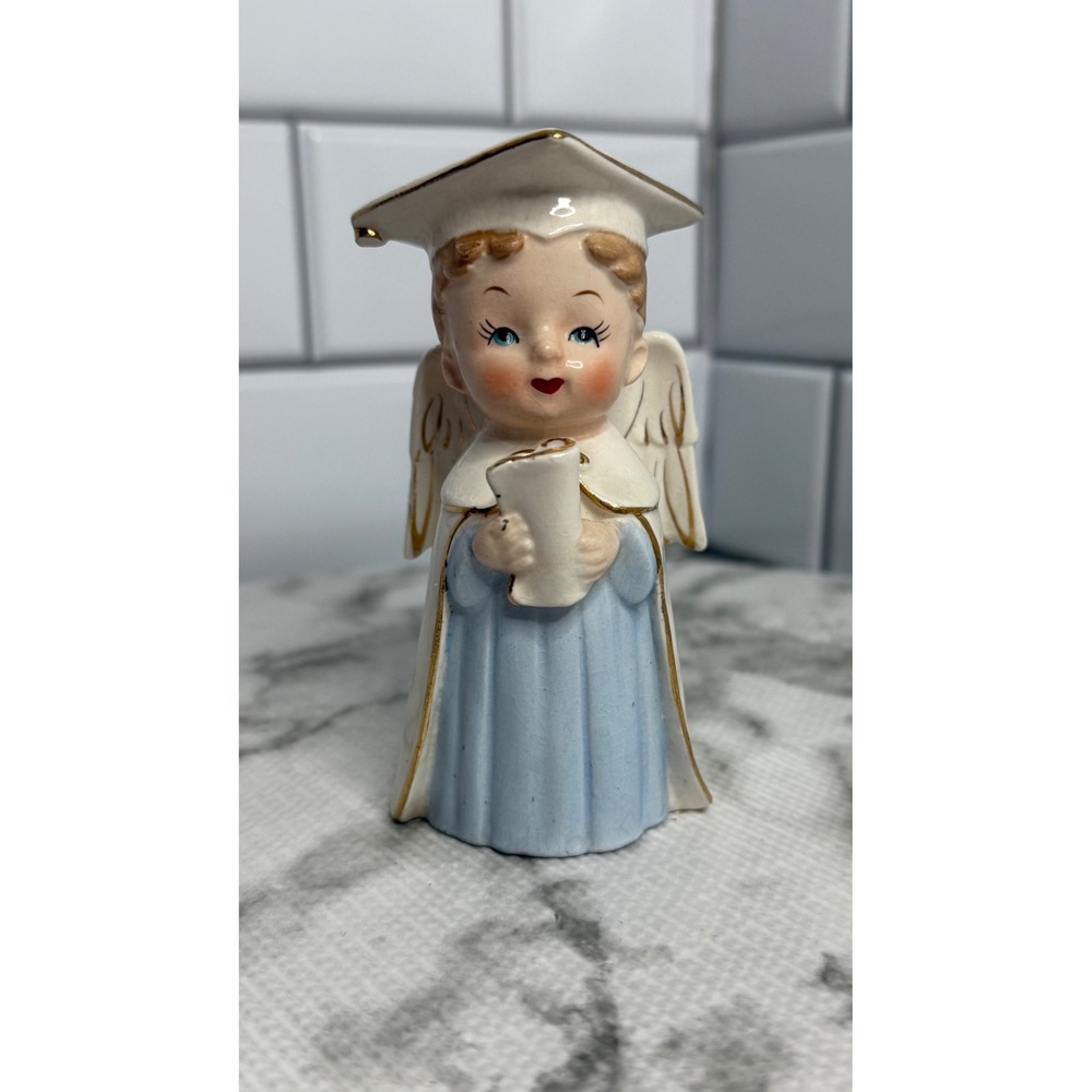 Vintage Fine A Quality Japan Angel Figurine Blue Dress Gold Trim Damage